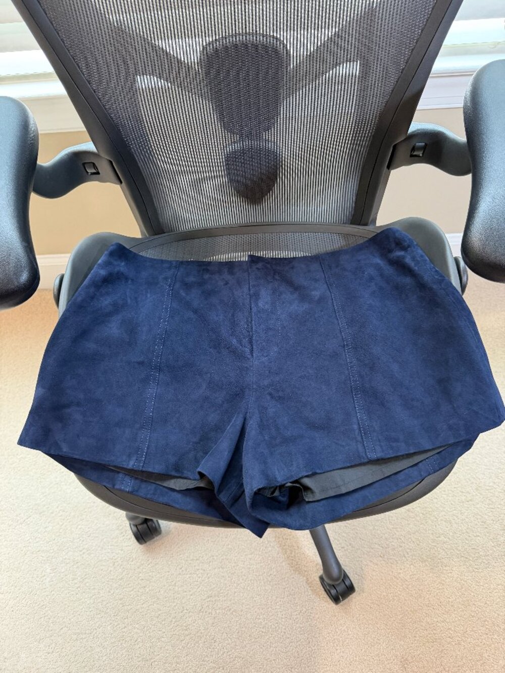 Reformation VEDA Rory Navy Blue Suede Shorts High Waisted NWT 12